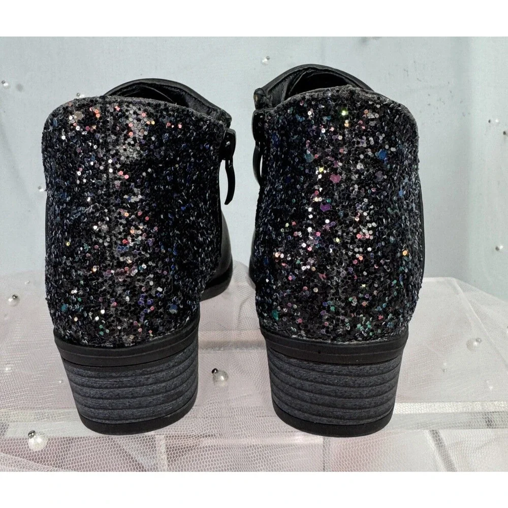 Bumble & Birdie Toddler Girls Ankle Boots Sz 8 Glittler Black Sparkle‎